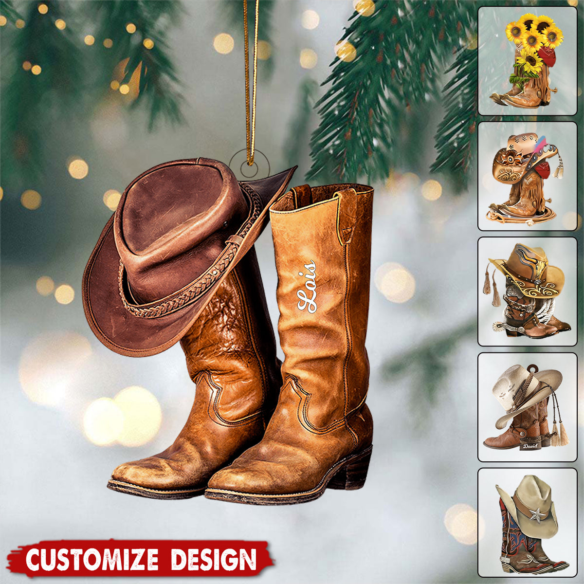 Personalized Boots And Hat Cowboy / Cowgirl Acrylic Ornament
