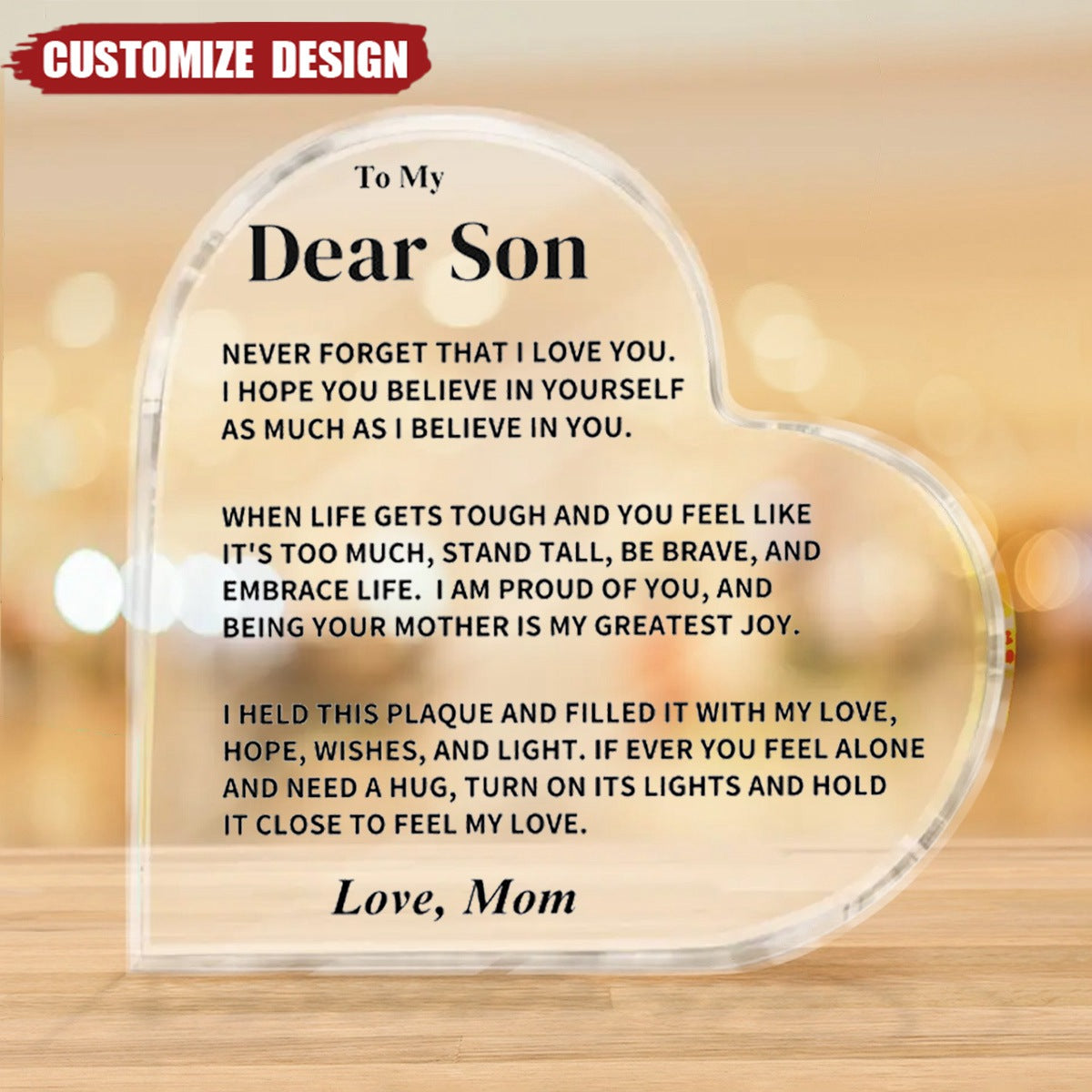 To My Son - Personalized Heart Shaped Acrylic Plaque/LED Light Plaque