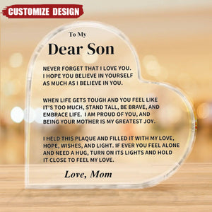 To My Son - Personalized Heart Shaped Acrylic Plaque/LED Light Plaque