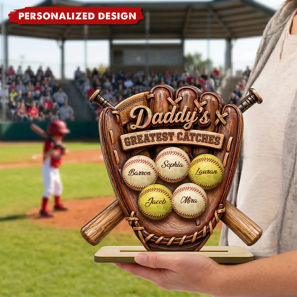 Daddy's Greatest Catches Baseball Softball-Personalized Wooden Plaque-Father's Day Gift for Husband, Dad