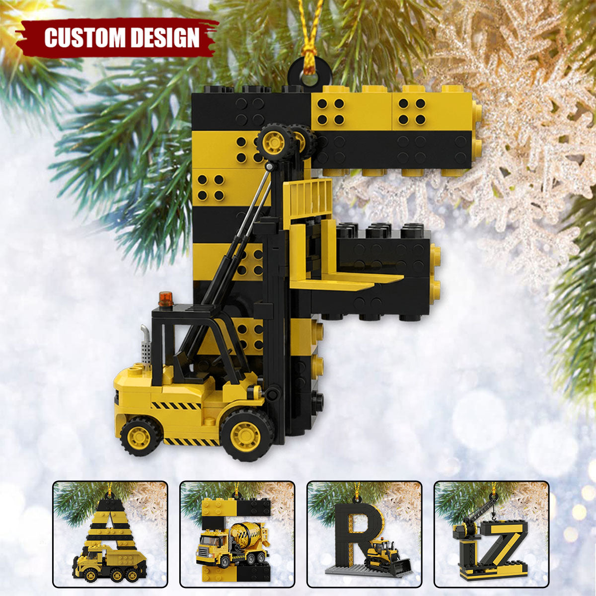 Fun Construction Vehicles Alphabet - Personalized Kid Ornament