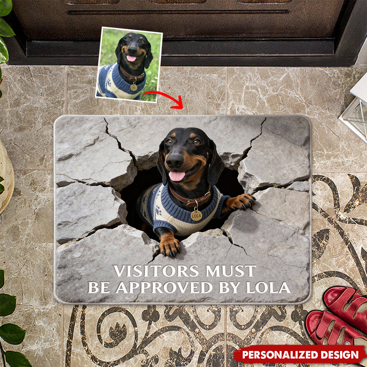 Visitors Must Be Approved-Personalized Dog Shaped Doormat/ Rug
