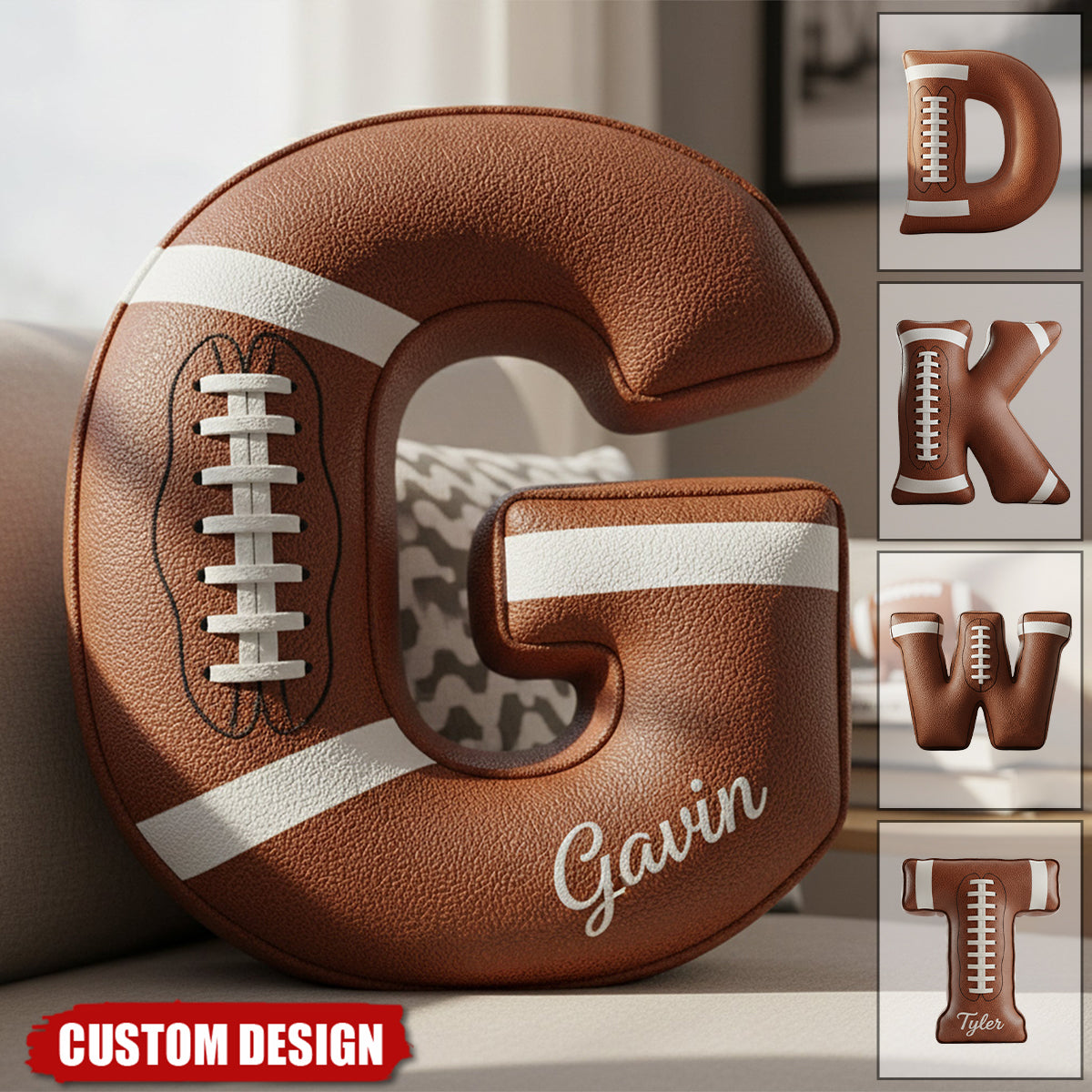 Touchdown Initial Letter Shaped Pillow - Personalized Gifts For American Football Lovers
