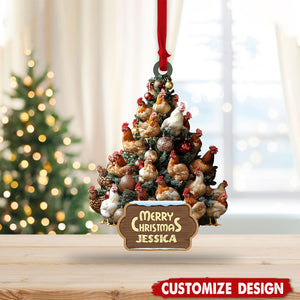 Personalized Chicken 2D Flat Ornament, Custom Farmhouse Christmas Tree Ornament, Farm Christmas Home Decor, Xmas Gift for Farmer