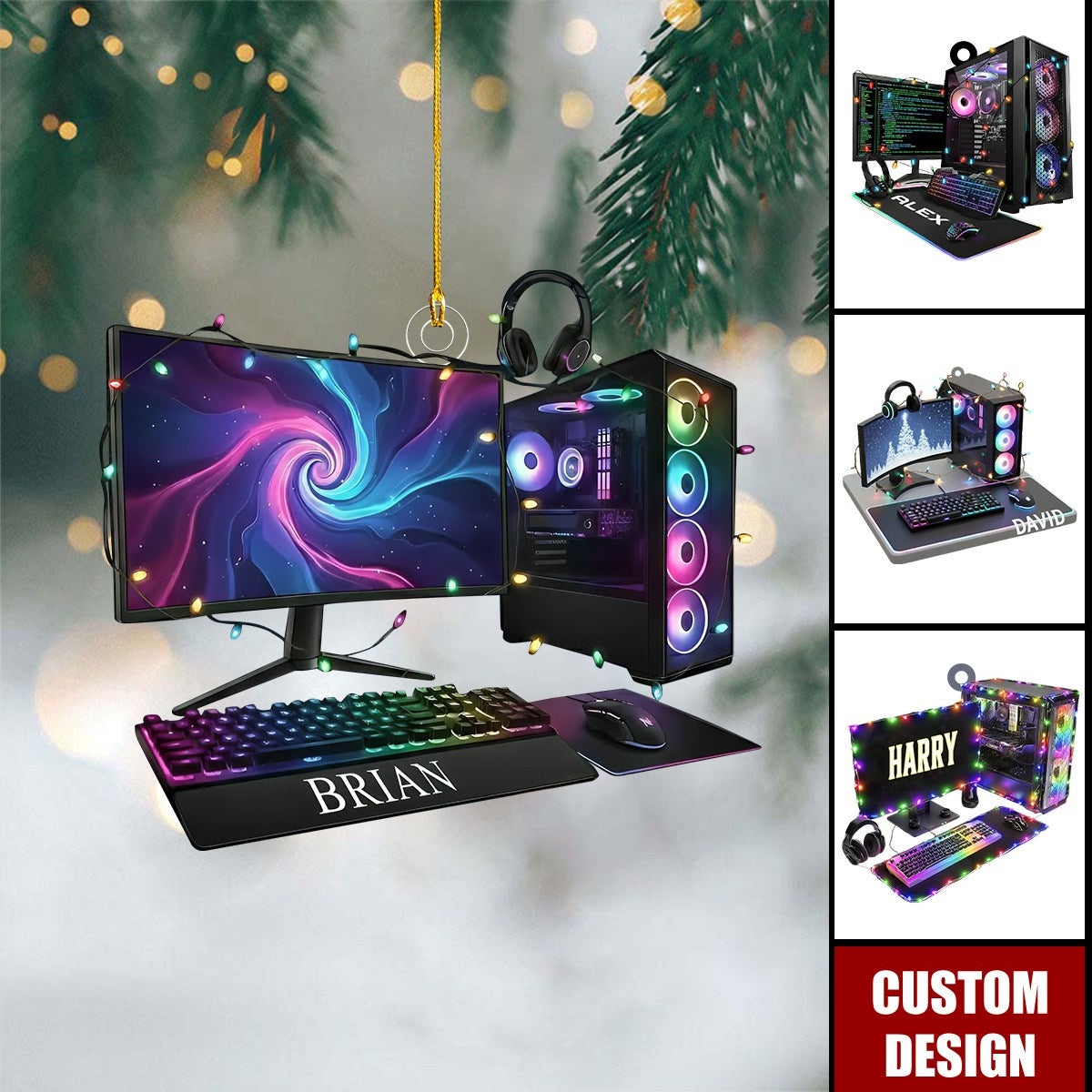 Personalized Gamer PC Christmas Ornament - Gift for Gamers