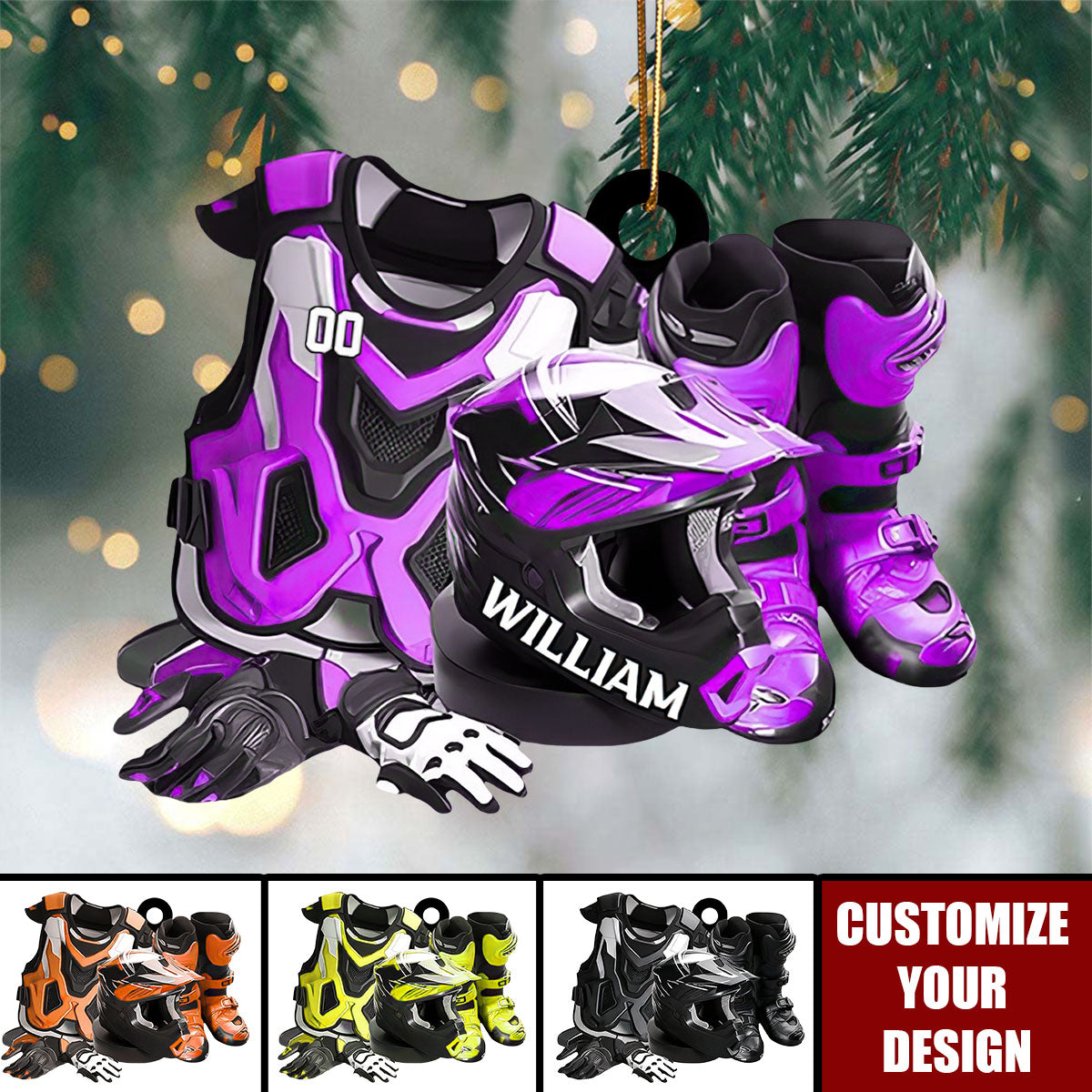 Personalized Motocross Boots & Helmet Ornament, Dirt Bike Ornament