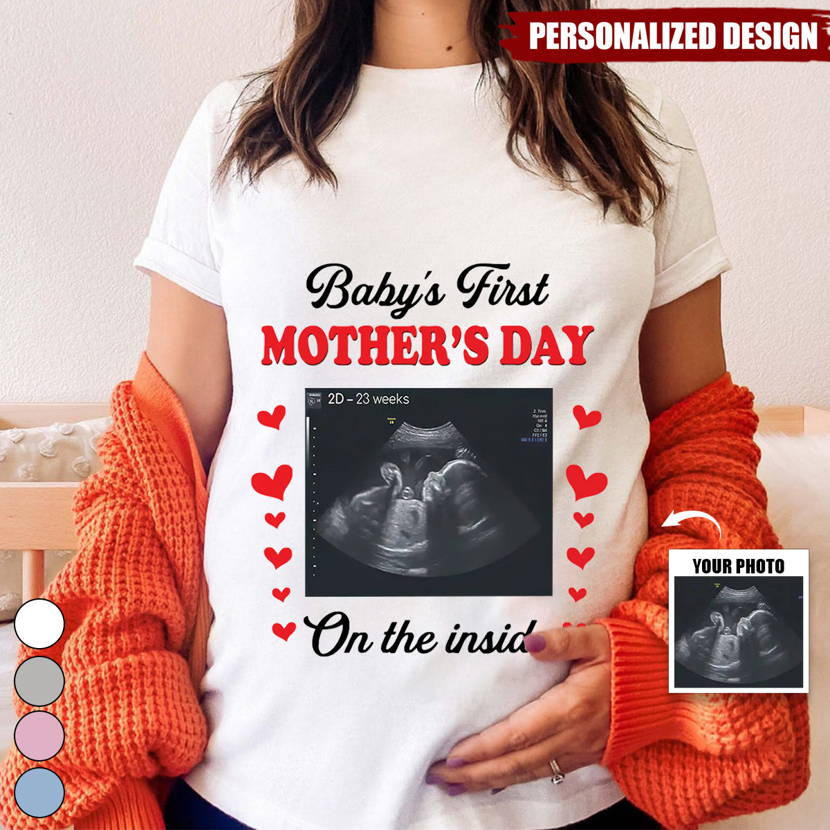 Cute Baby’s First Mother’s Day-Personalized  Sonogram Photo-T Shirt for Mother to be