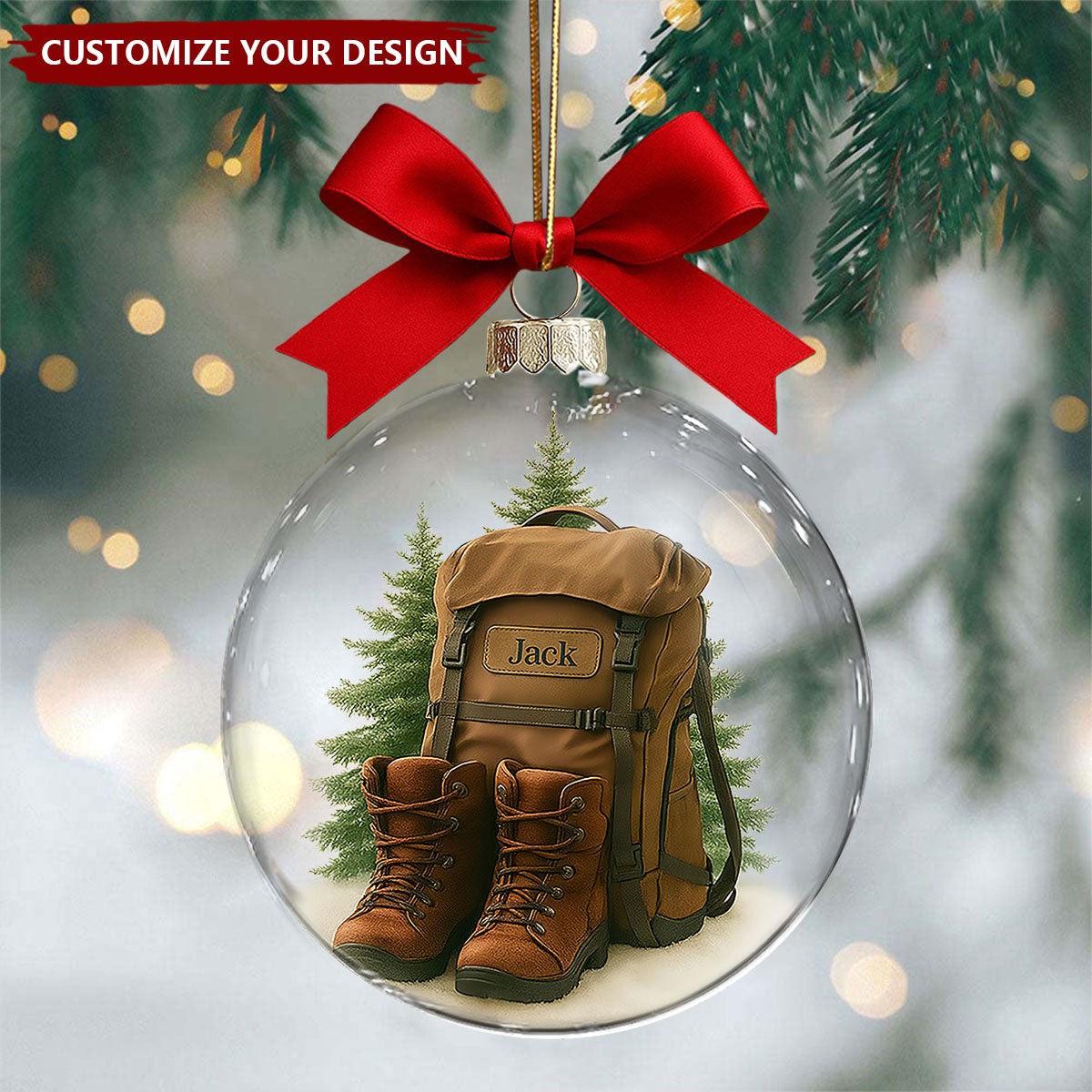 Personalized Hiking 3D Snow Christmas Ornament, Unique Camping Lover Keepsake Ornament