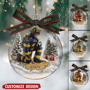 Proud Firefighter - Personalized Firefighter Snow Globe Ornament