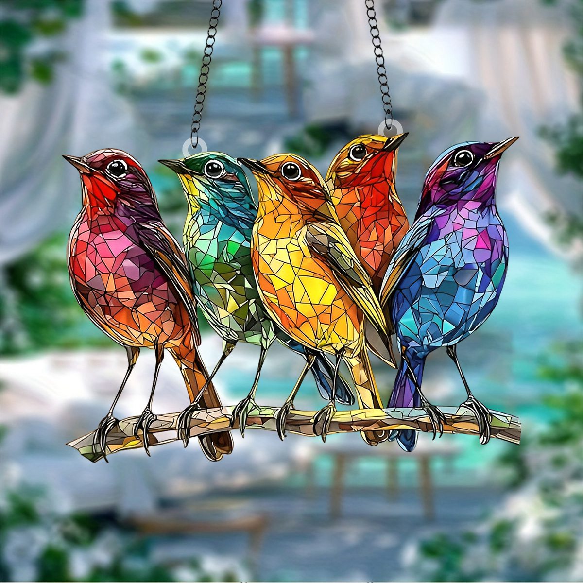 Five Colored Robins Suncatchers-Gift for Bird Lovers,Garden Enthusiasts,Family,Friends