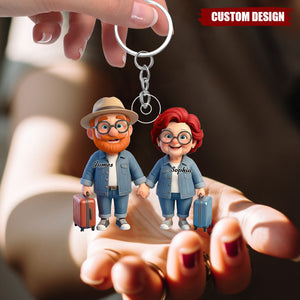 Personalized Old Couple Baby Let's Go Traveling Acrylic Keychain - Gift for Couple Him, for Her