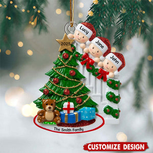 Peeking Family Personalized Flat Acrylic Christmas Tree Ornaments