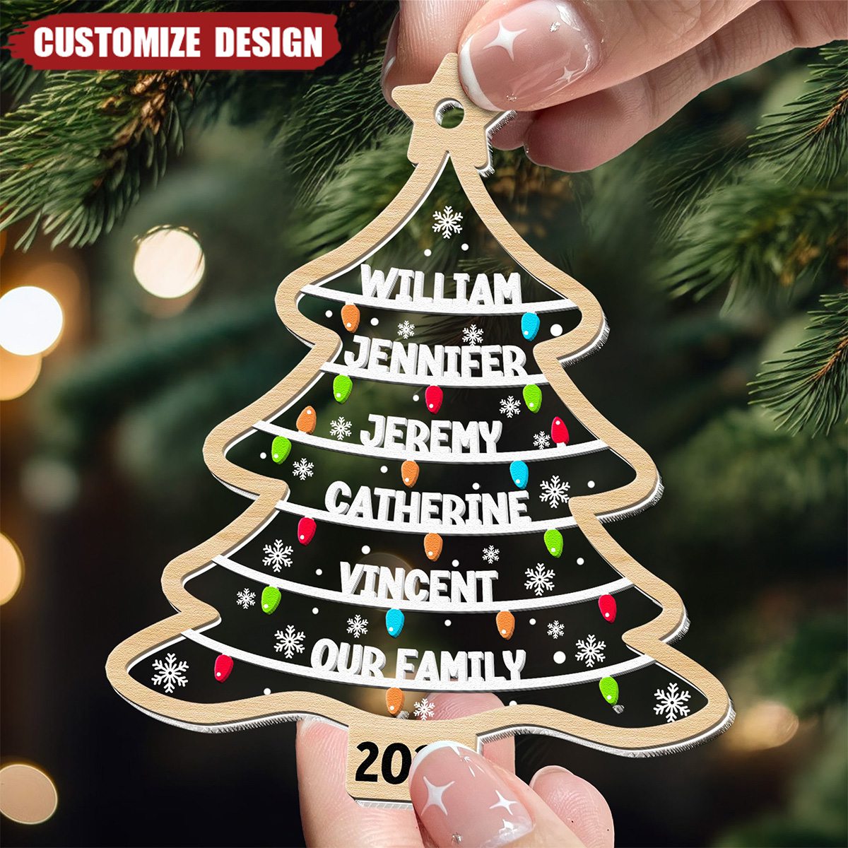 2024 New Release Family Names Christmas Tree - Personalized Wood And Acrylic Ornament
