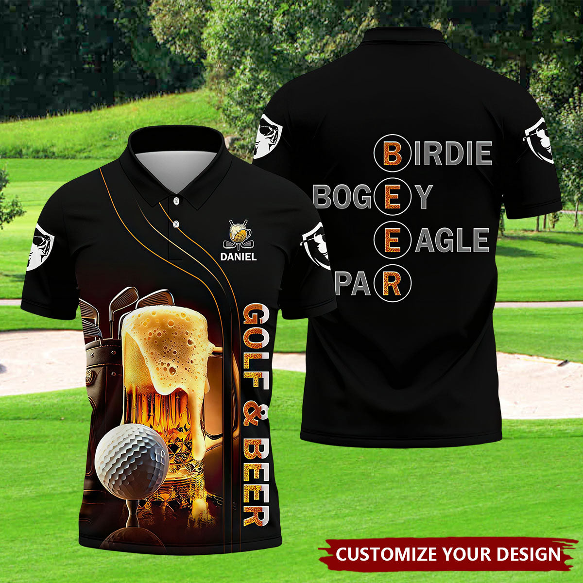 Personalized Golf And Beer Custom Men's Funny Graphic Golf Polo Shirt, Dad Golf Gift