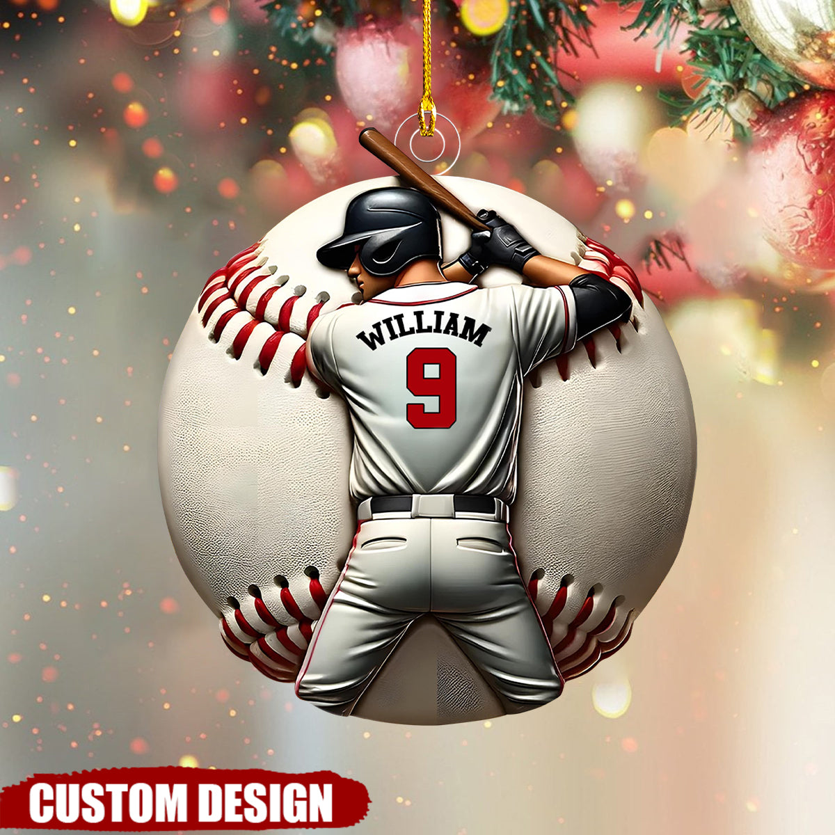 Personalized Baseball Ornament, 3D Effect Retro Vintage Baseball Player Acrylic Ornament, Sport Team Gift for Son, Baseball Mom Dad Keepsake