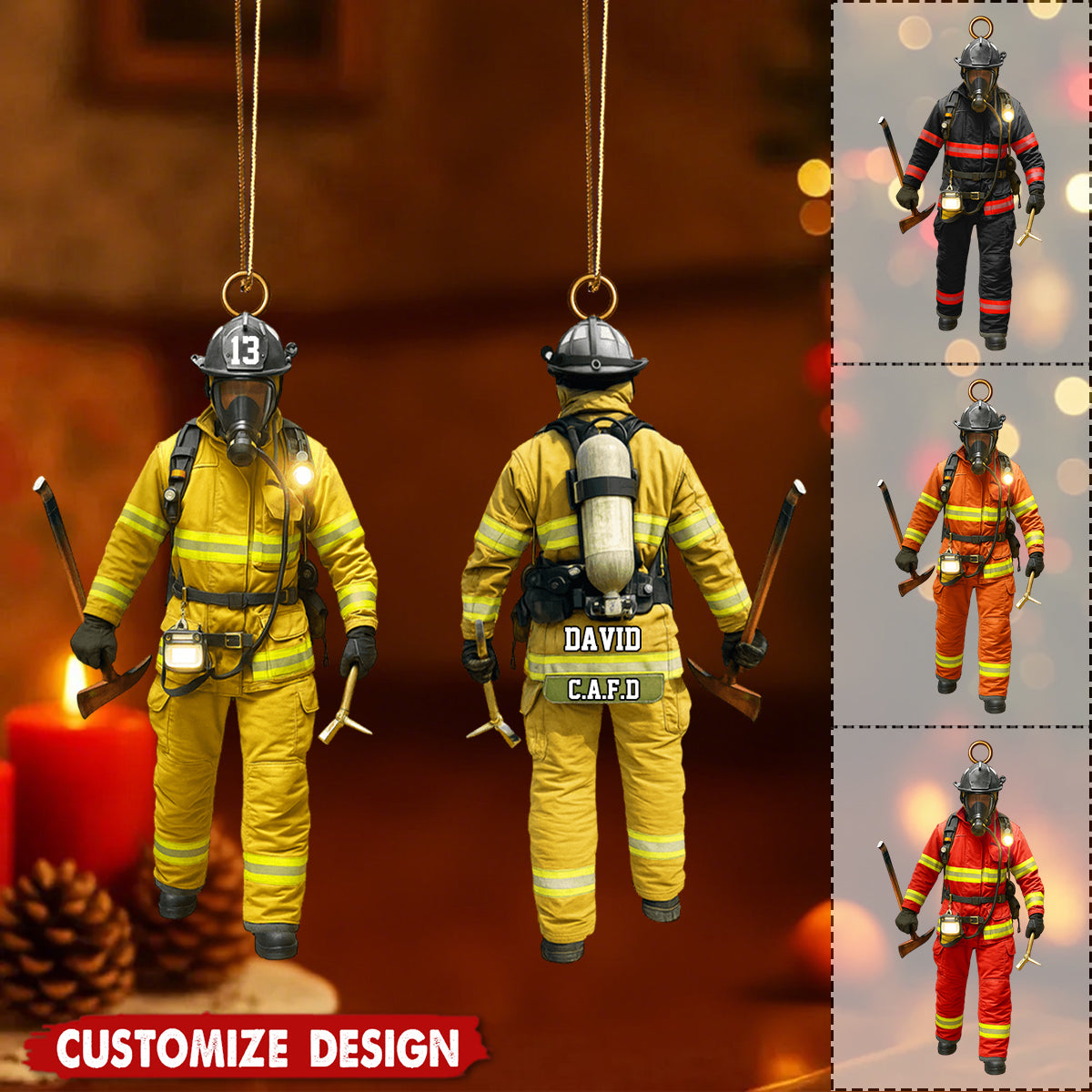 Personalized Double-sided Firefighter Ornament - Gift For Fireman