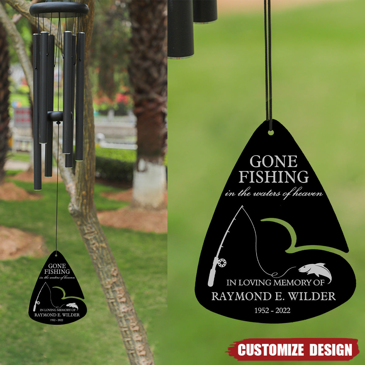 Personalized Fishing in Heaven Memorial Wind Chime