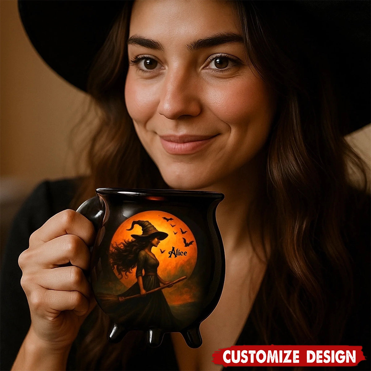 Witching You A Wicked Brew - Personalized Witch Cauldron Mug - Halloween Birthday Gifts For Besties, Sisters, BFF, Family, Yourself