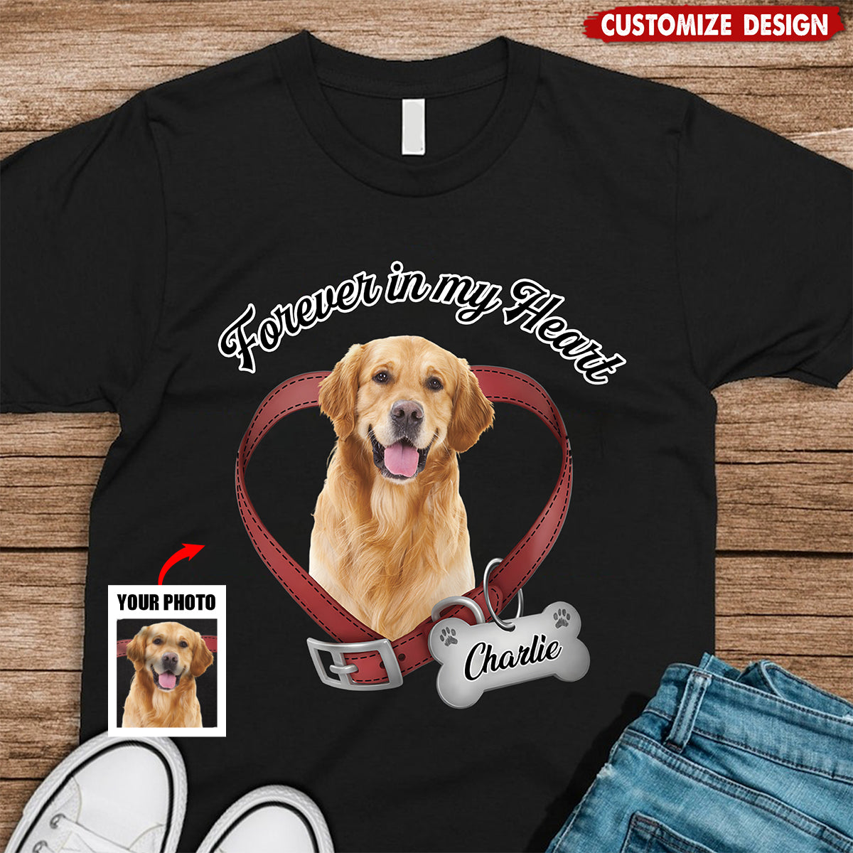 Personalized Photo Forever In My Heart Dog Memorial Dark Shirt