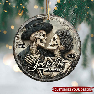 You & Me - Personalized Skull Ceramic Circle Ornament