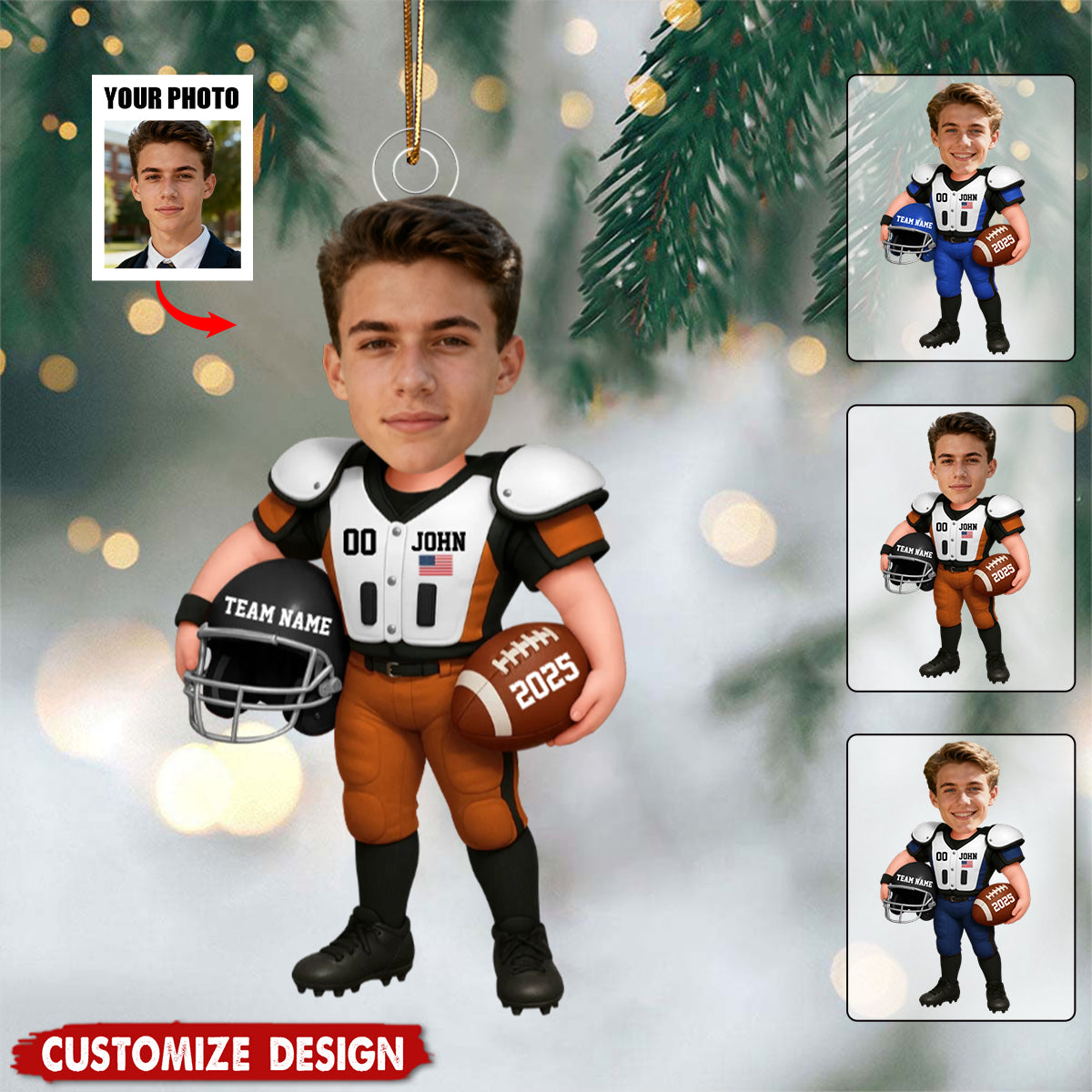 Personalized Upload Photo Acrylic Ornament - Gift For American Football Lovers