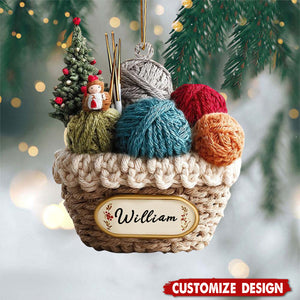 Personalized Knitting Basket Christmas Ornament - Gift for Knitters