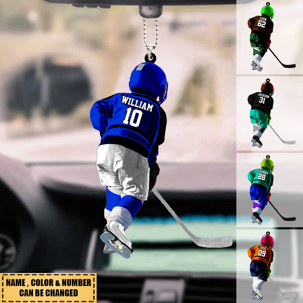 Custom Ice Hockey Acrylic Car / Christmas Ornament,Gifts For Son/Grandson With Custom Name, Number