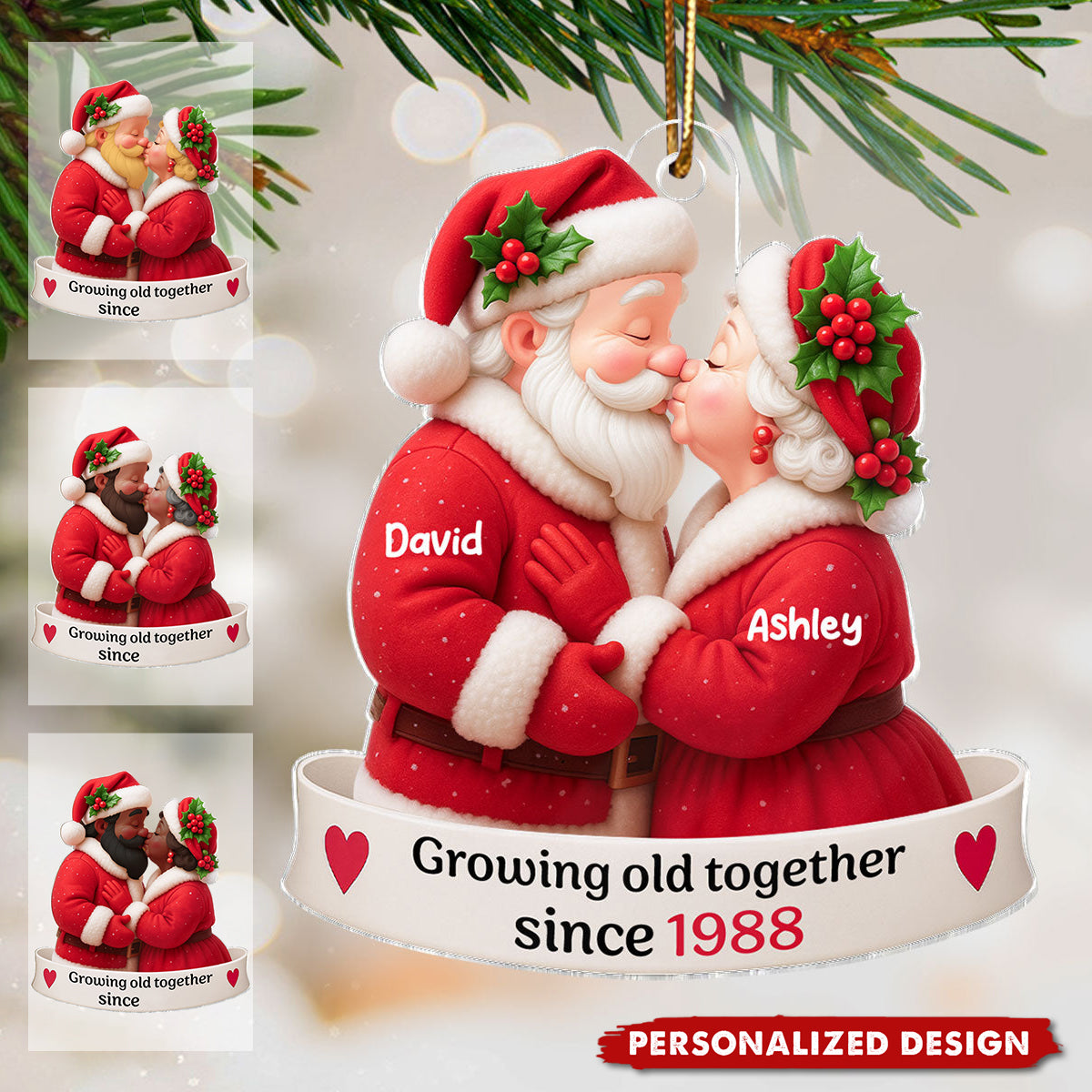 Santa Couple Growing Old Together Personalized Acrylic Ornament, Anniversary, Christmas Gift for him, Gift for her