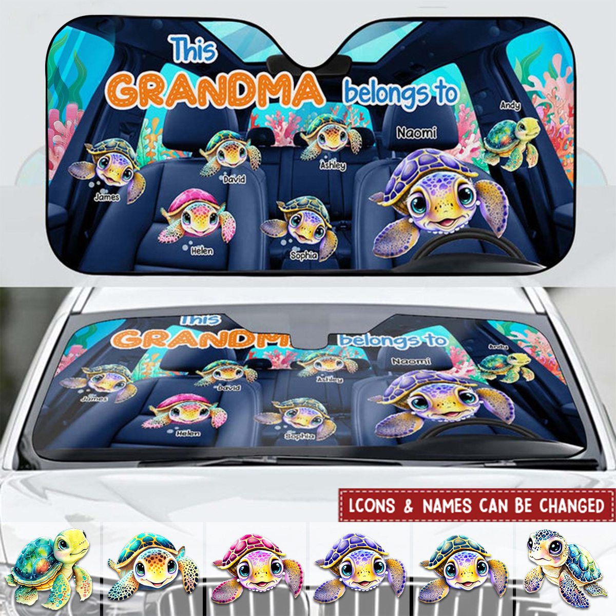 This Grandma Belongs To Turtle Summer Car Sun Shade