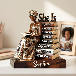 She Is Affirmation - Personalized Black Girl Reading Books Plaque