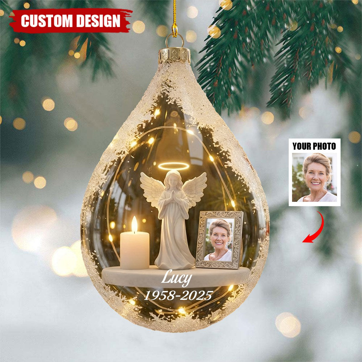 Personalized Angel&Candle Memorial Christmas Ornament – Memorial Gift