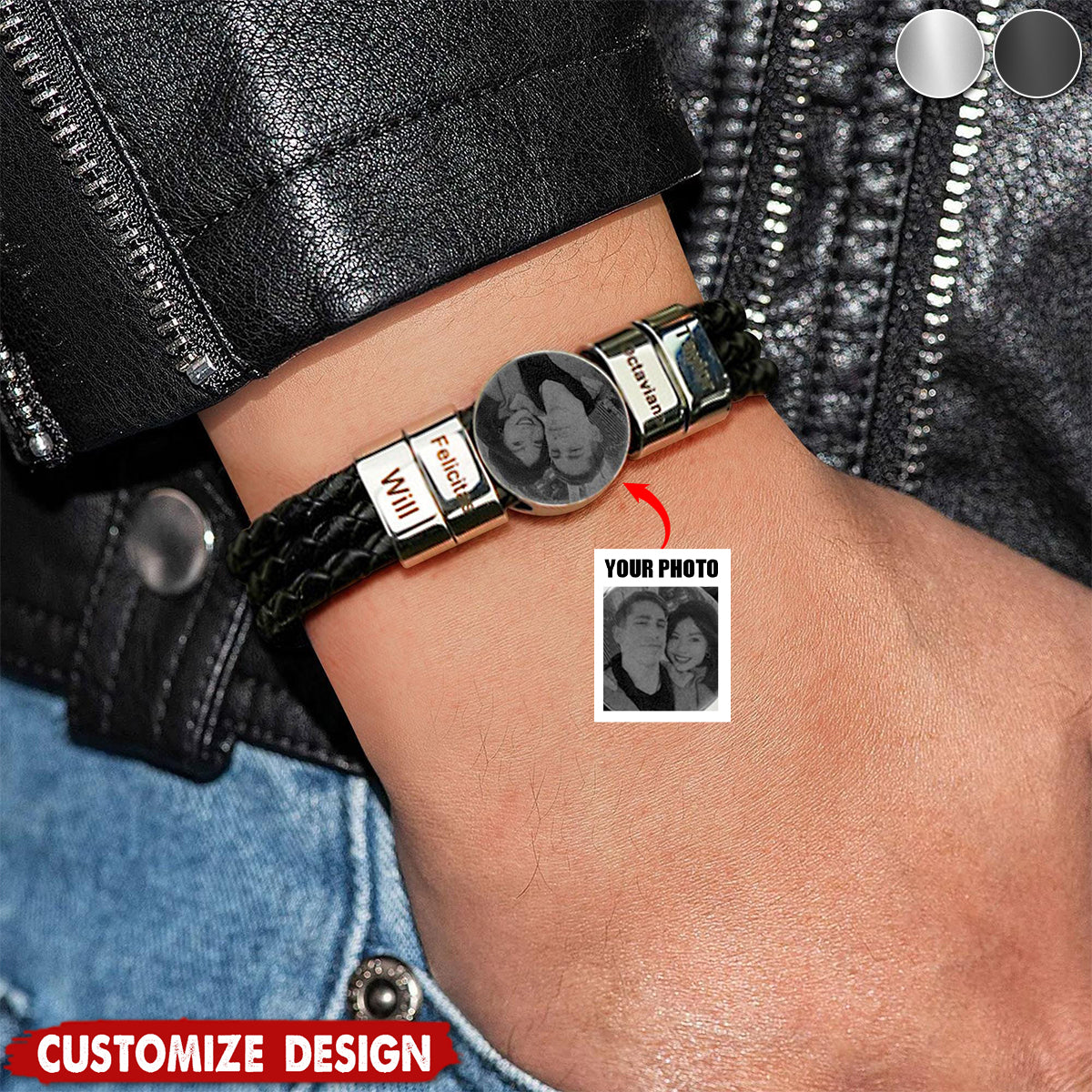 To My Son - Personalized Photo Leather Bracelet