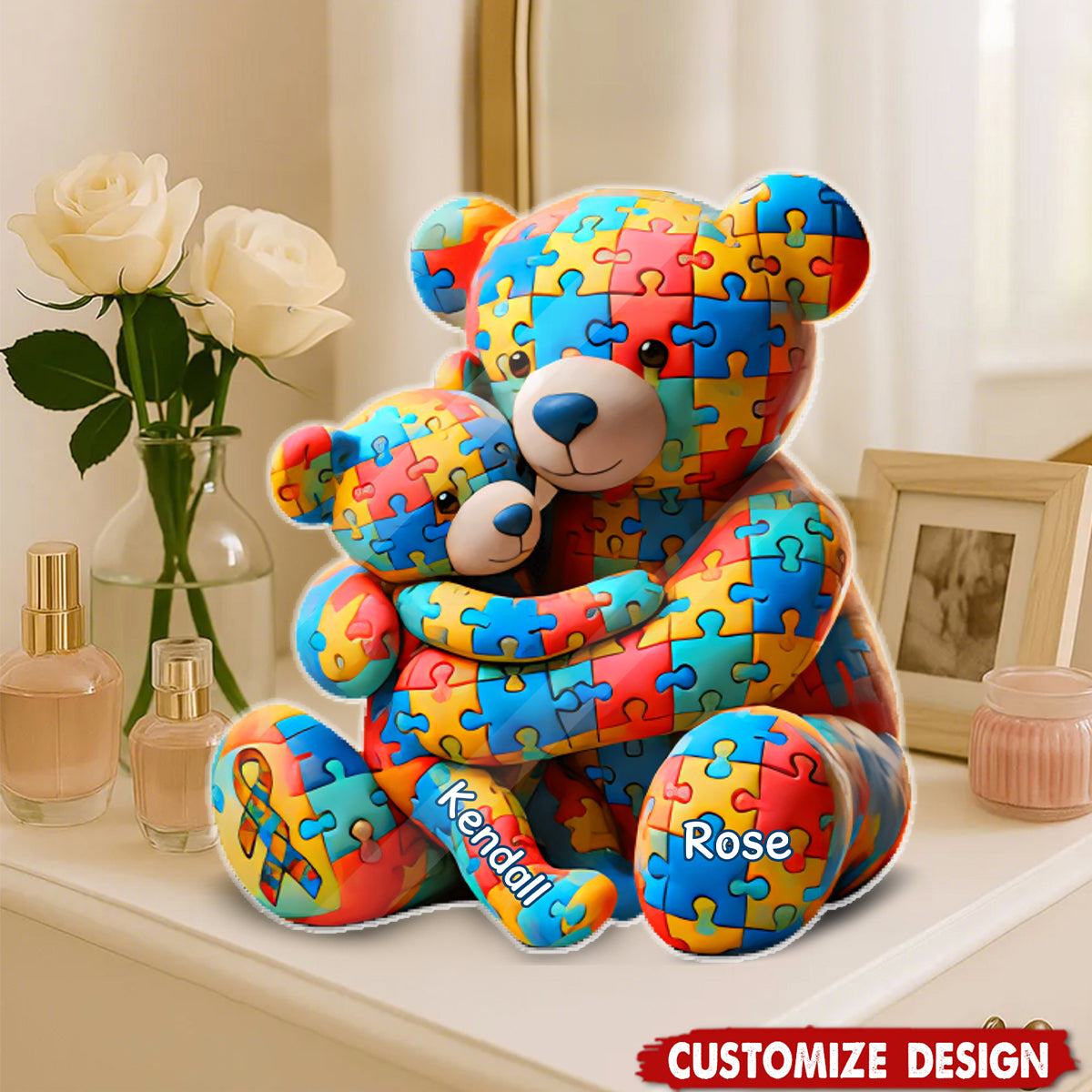 Personalized Gifts For Autism Acrylic Plaque Bear Mother and Kid