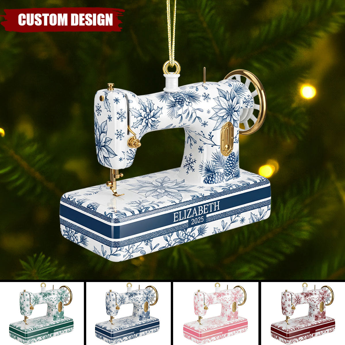 Sewing Toile de Jouy Acrylic Ornament