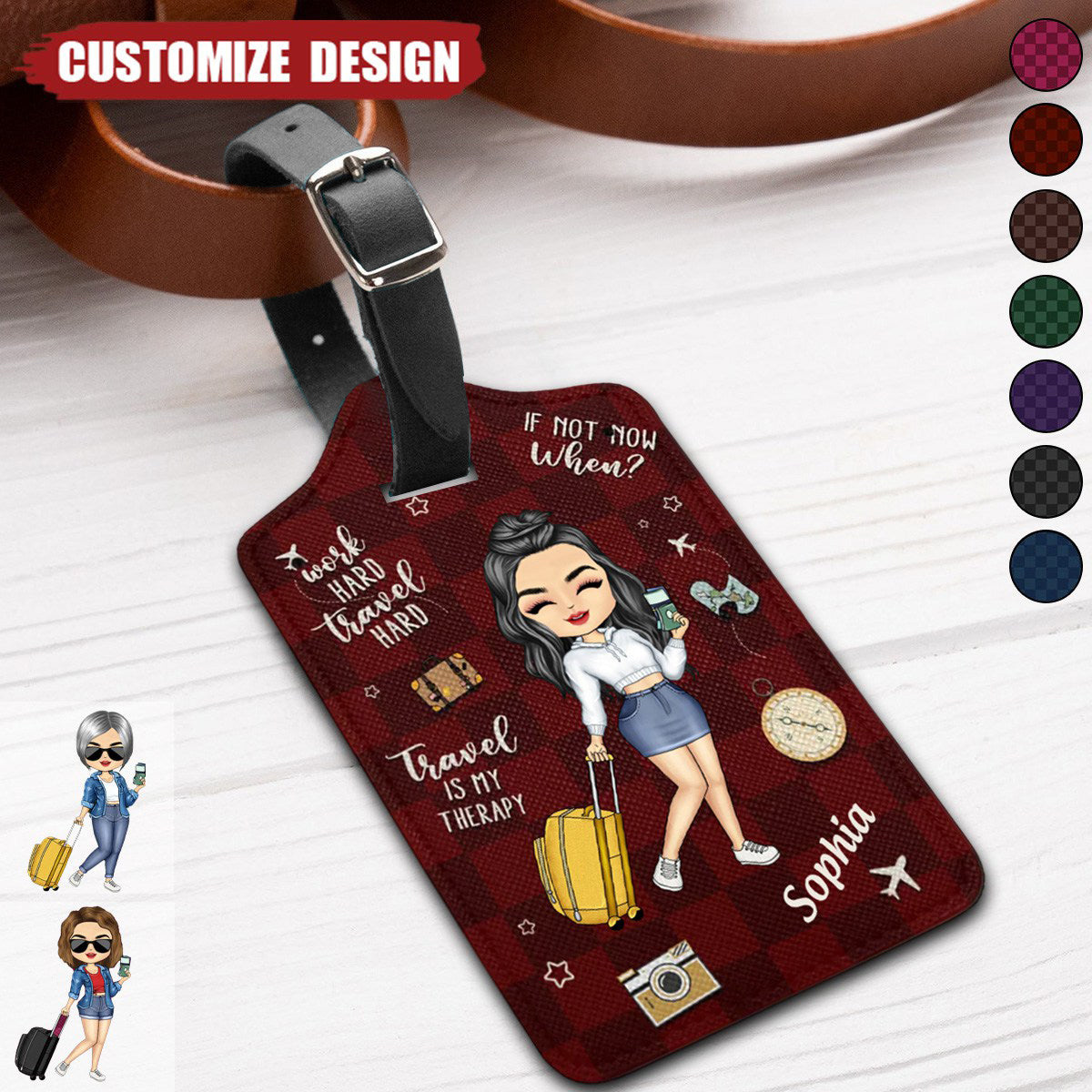 Work Hard, Travel Hard - Travel Personalized Custom Luggage Tag - Holiday Vacation Gift, Gift For Adventure Travel Lovers