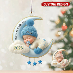 Personalized Baby's First Christmas Ornament - Moon Acrylic Keepsake