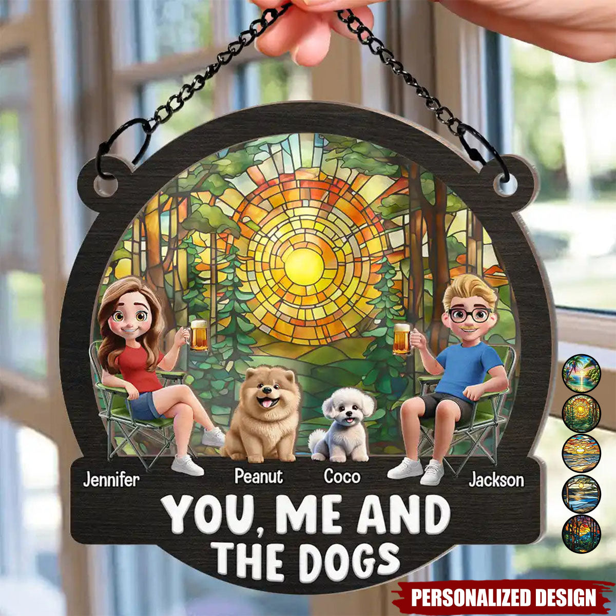 Beach You, Me And The Dogs-Personalized Window Hanging Suncatcher Ornament