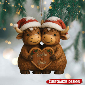 Custom Christmas Highland Cow Couple Ornament, Custom Name Highland Cow Couple Ornament, Growing Old Together Since Year, Christmas Gift