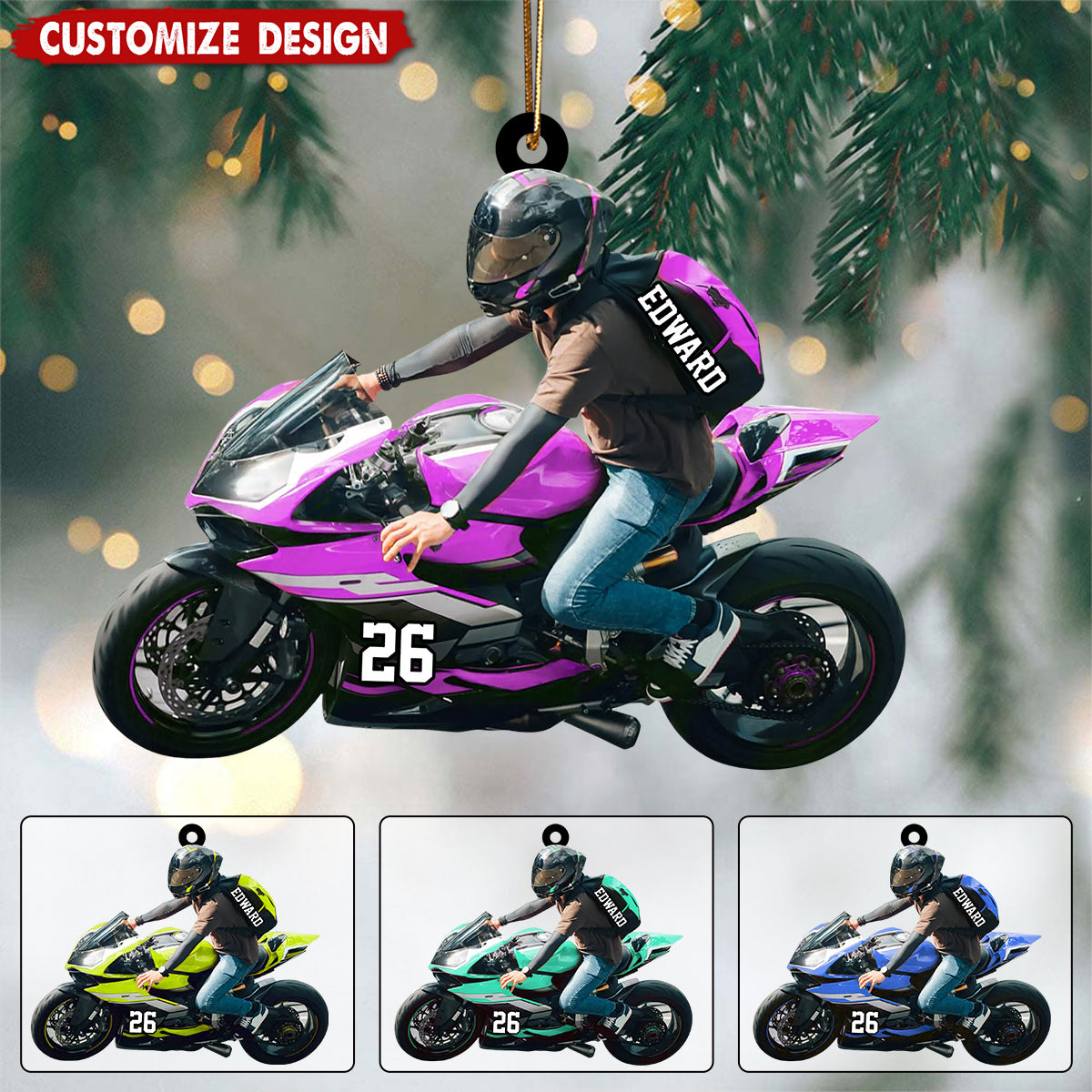 Personalized Motorcycle Christmas Ornament - Motorbike Gift for Him