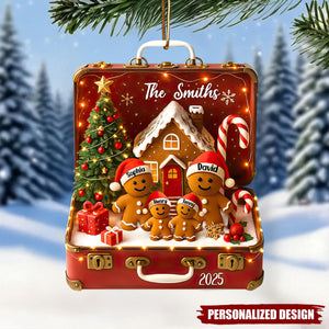 Gingerbread Family Vintage Suitcase-Personalized Acrylic Ornament