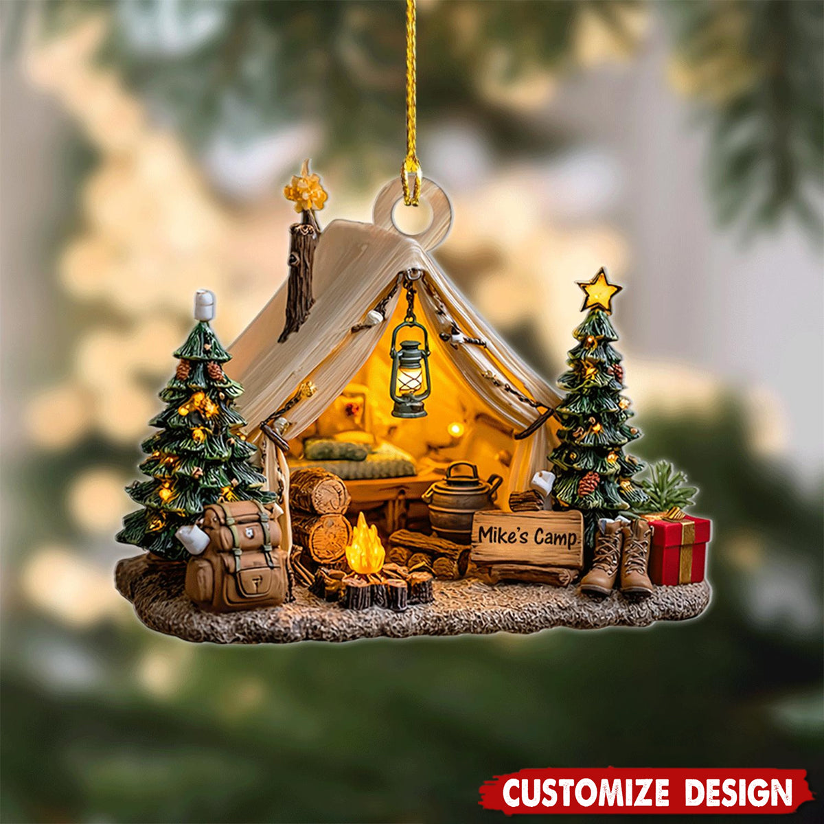 Personalized Camping Christmas Ornament 2025 – Custom Name Tent Holiday Decor Gift for Campers, Hikers and Outdoor Lovers,2D Flat Onament