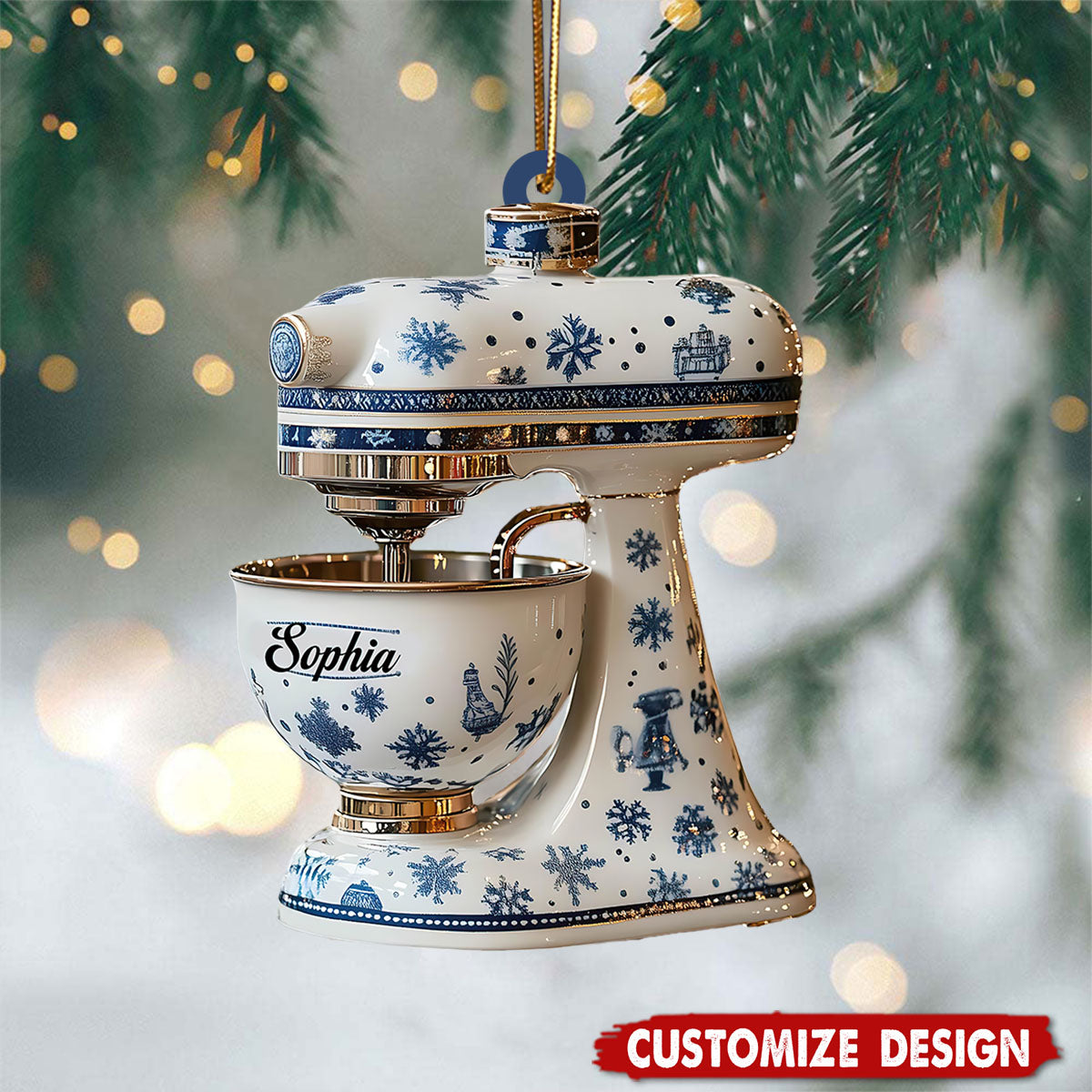 Personalized Blue Snowflake Kitchen Mixer Christmas Ornament
