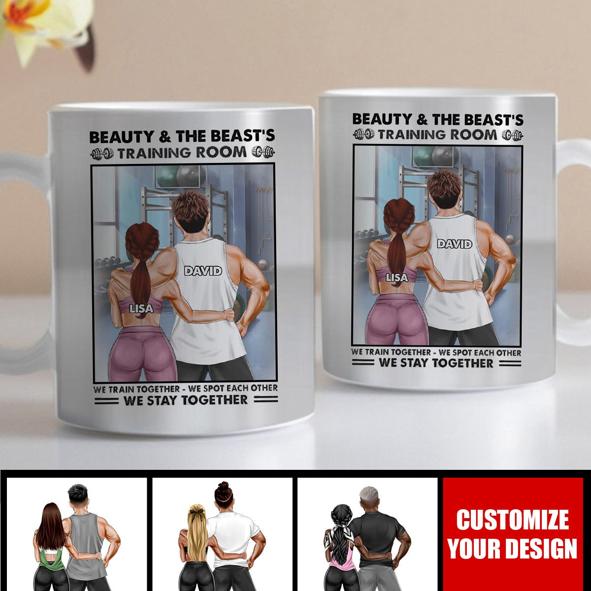 Gym Couple Beauty And The Beast's Training Center - Personalized Couple Coffee Mug