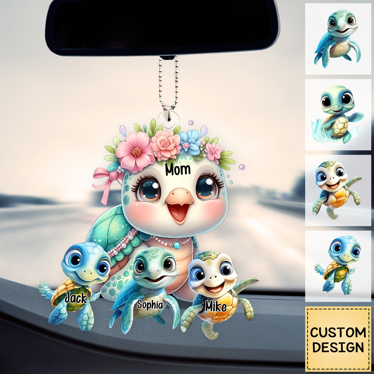 Mama Turtle With Little Kids - Personalized Acrylic Ornament- Gift For Mom, Grandma