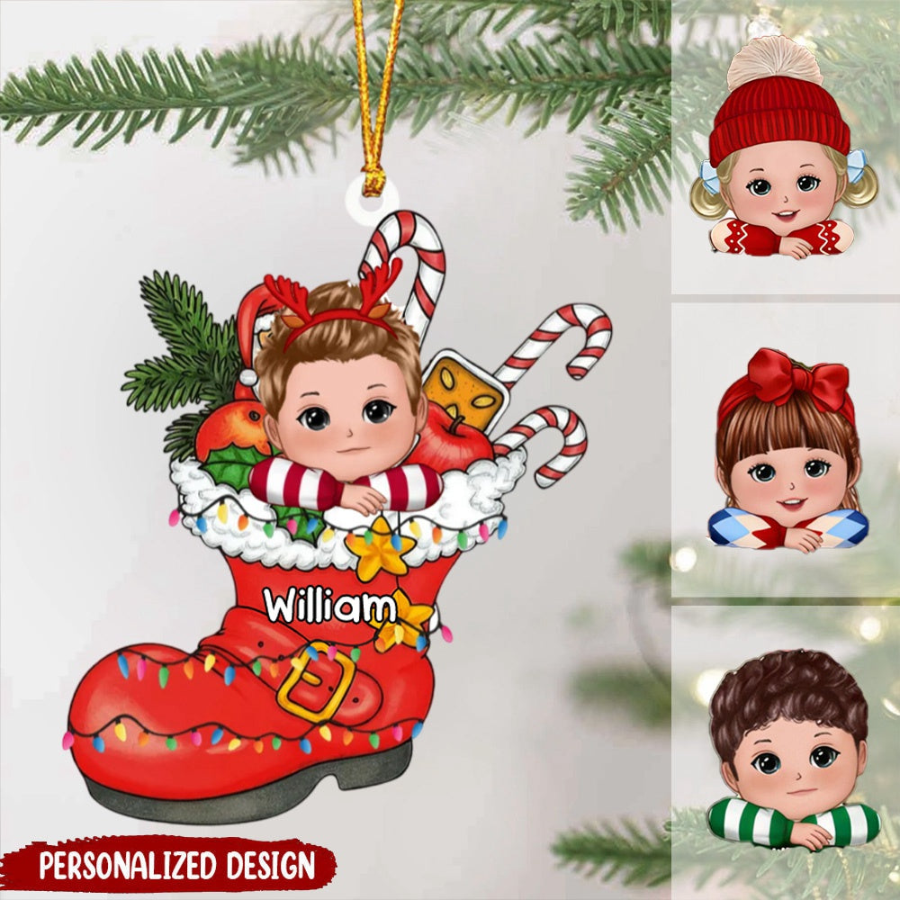 Cute Christmas Kid Santa Shoe Acrylic Ornament