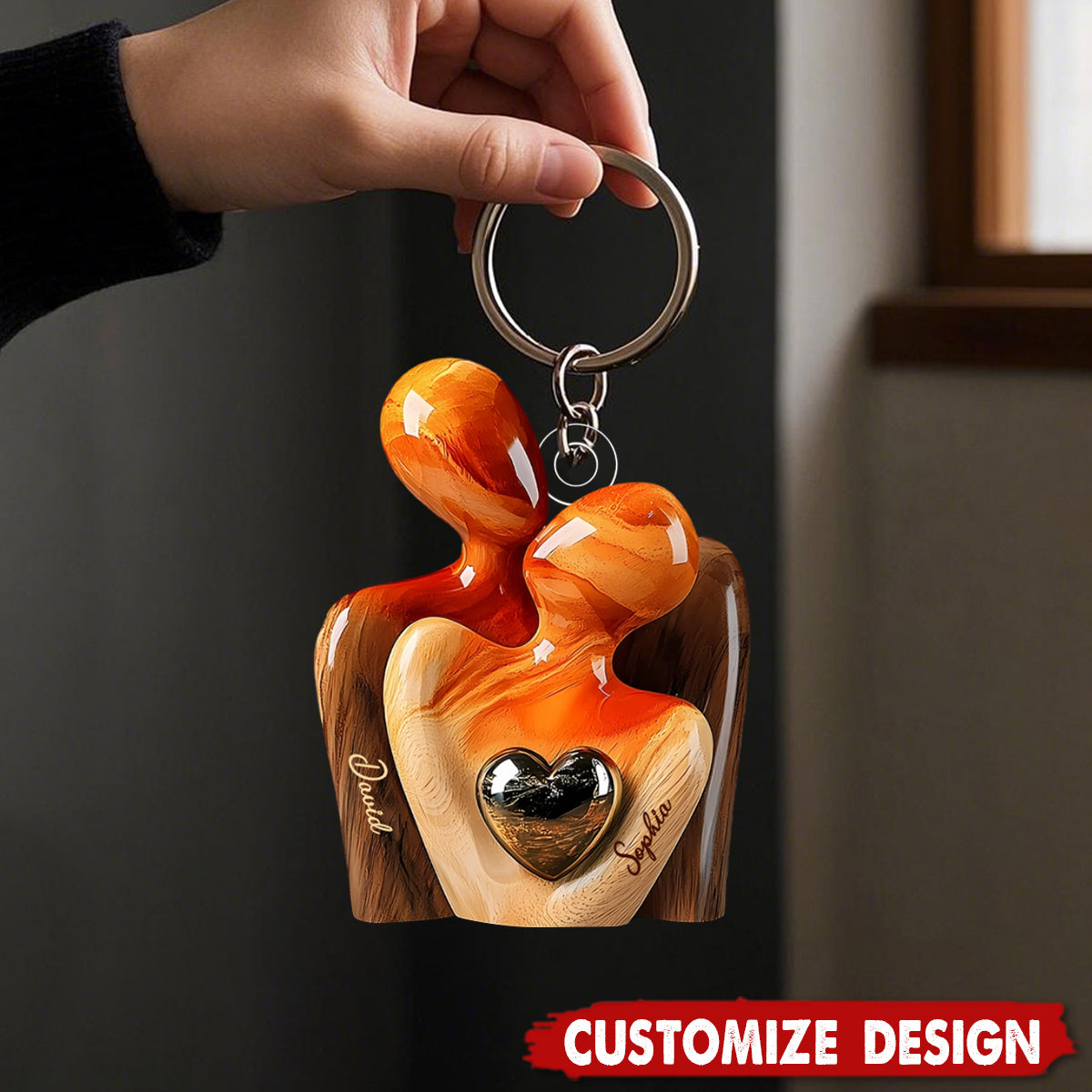 Elegant Couple Statue with Heart Inlay - Personalized Couple Acrylic Keychain
