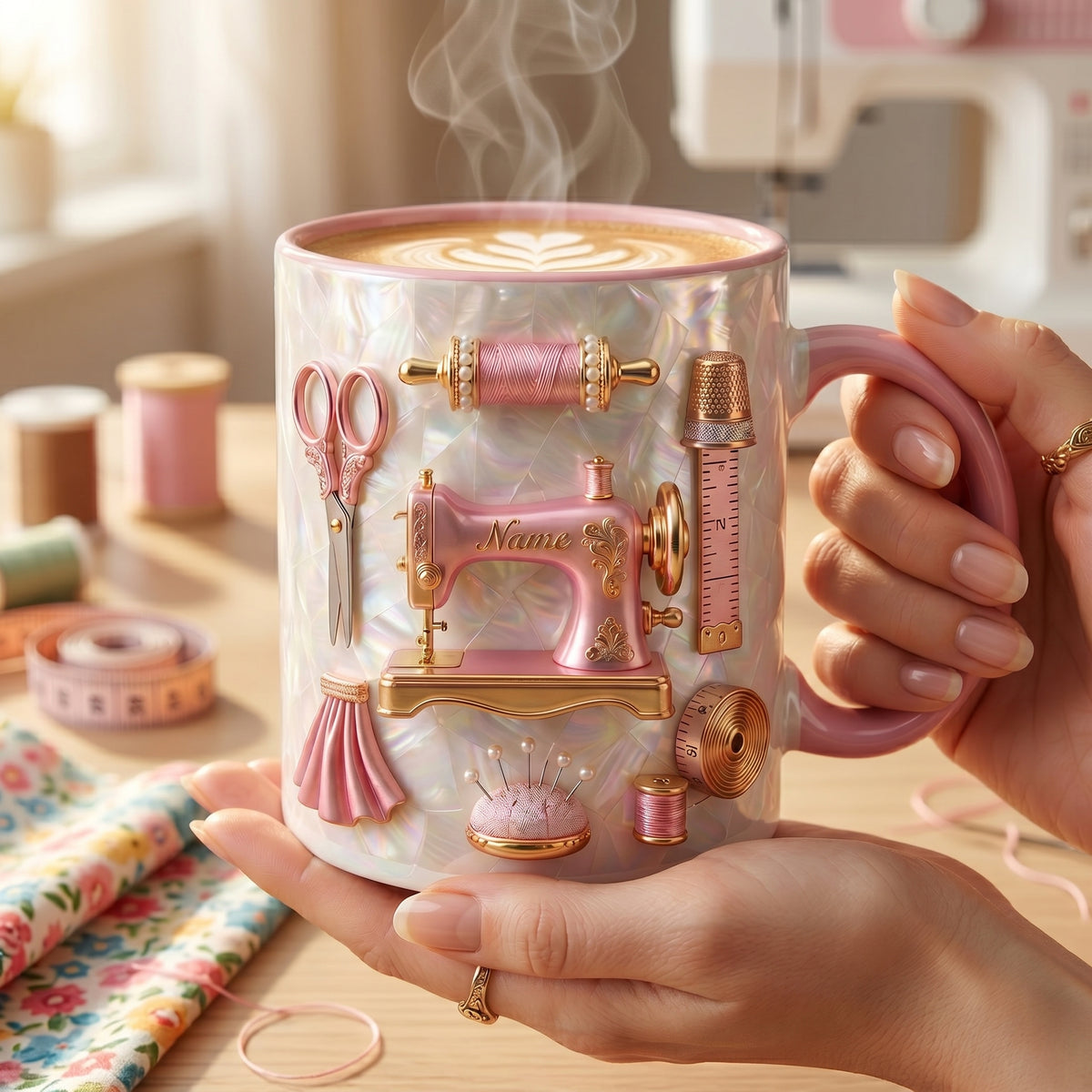 Personalized Sewing Pink Mug - Gift For Grandma Mom