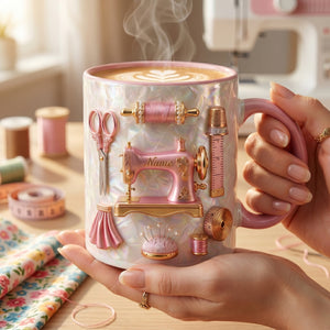 Personalized Sewing Pink Mug - Gift For Grandma Mom