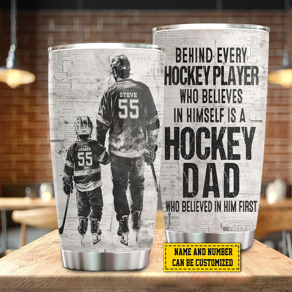 Behind Every Hockey Player-Personalized Hockey Dad Son Stainless Steel Tumbler-Father's Day Gift For Hockey Lovers