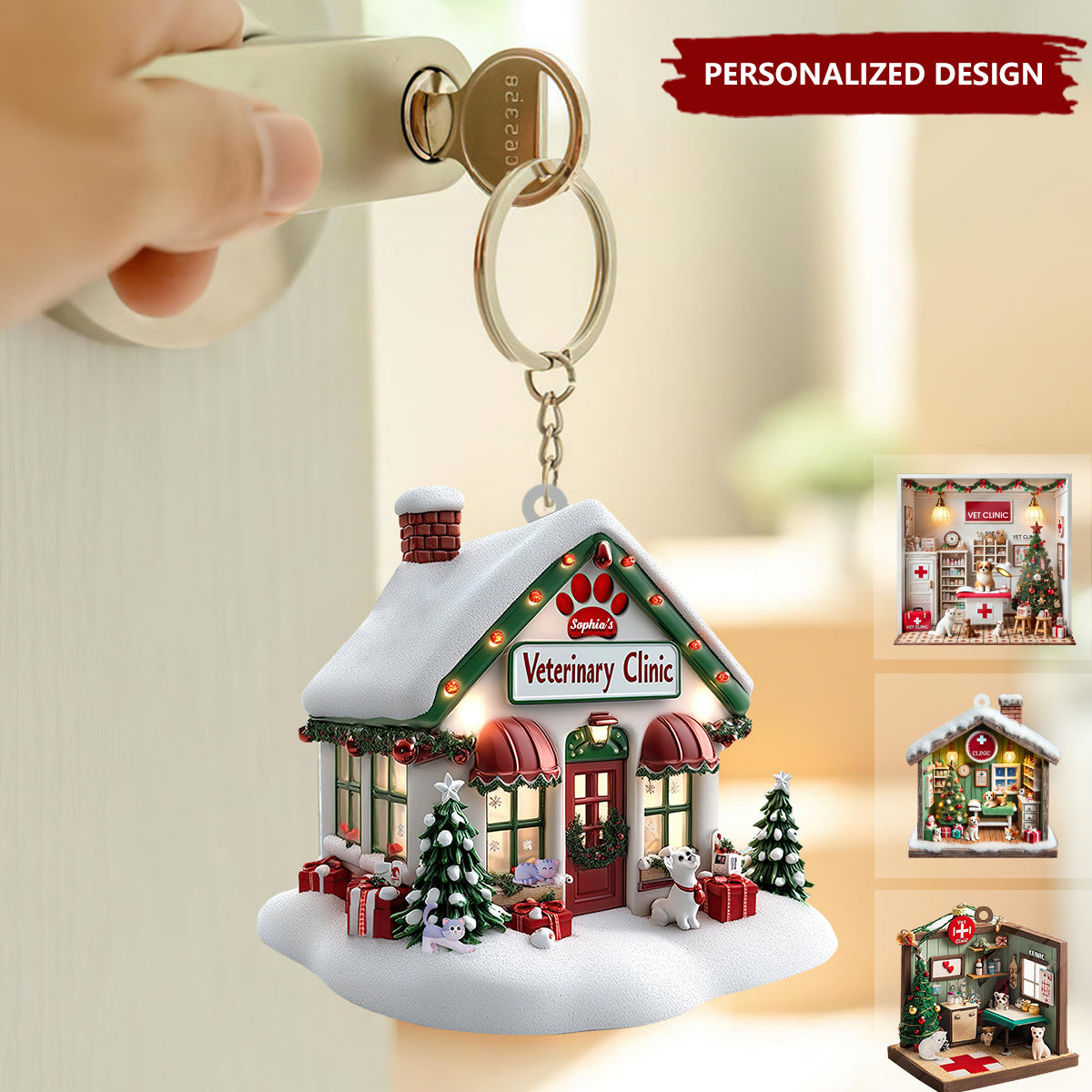 Personalized Veterinarian Clinic Christmas Keychain-Gifts For Veterinarian